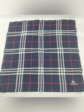 Burberry Vintage Navy Scarf with White Logo and Red Windowpane